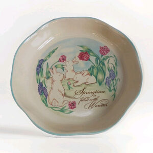 Russ Berrie Quiche Dish 10 inch Rabbits Vintage Ceramic